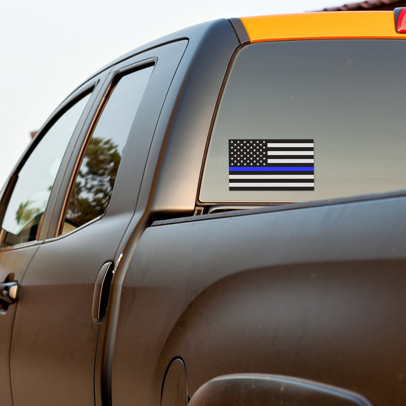  [AUSTRALIA] - Classic Biker Gear Reflective Thin Blue Line Decal - 3x5 in. American Flag Decal for Cars and Trucks, Support Police and Law Enforcement Officers (3 Pack) 3 Pack