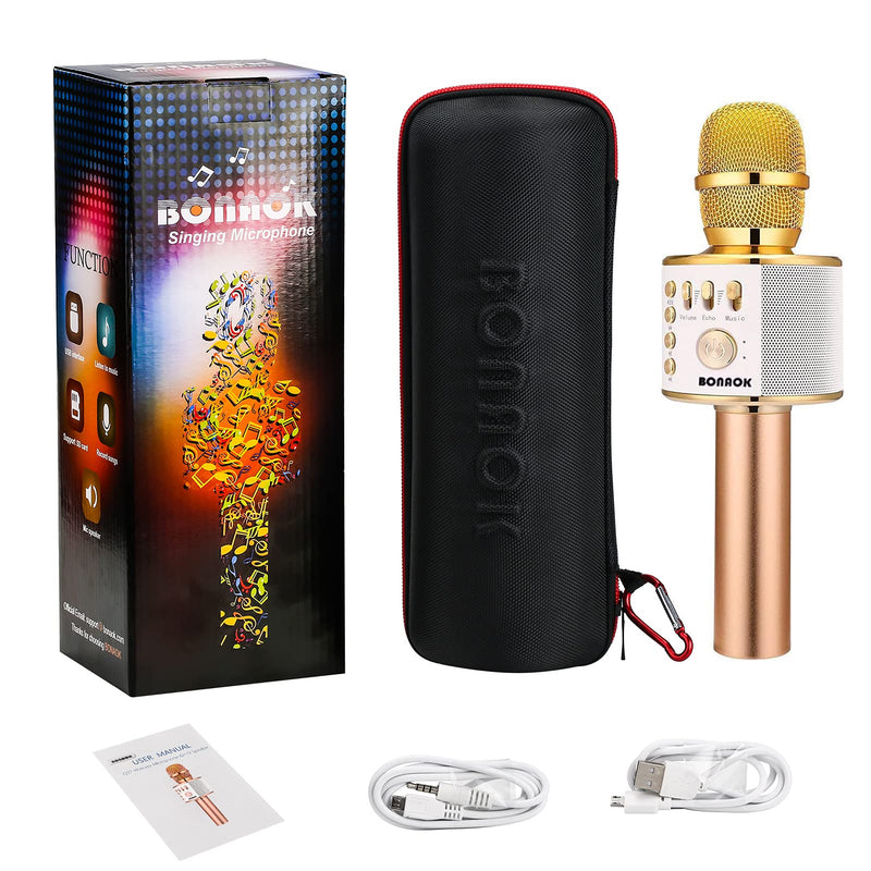  [AUSTRALIA] - BONAOK Wireless Bluetooth Karaoke Microphone,3-in-1 Portable Handheld Karaoke Mic Speaker Machine Birthday Home Party for PC or All Smartphone (Q37 Gold)