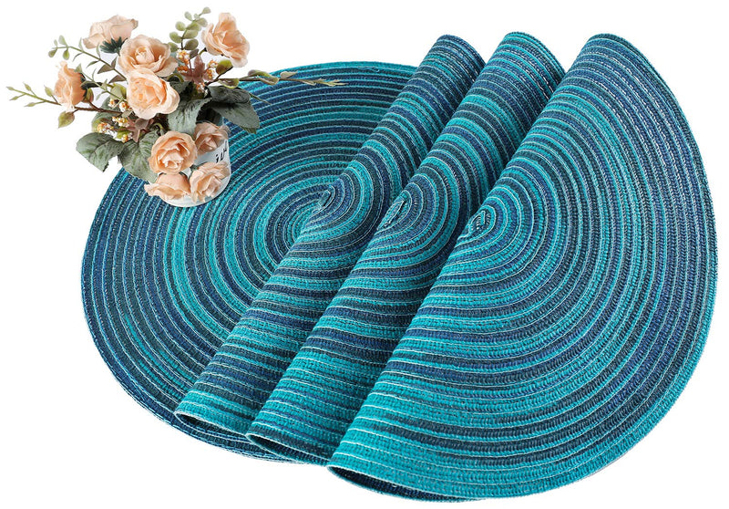  [AUSTRALIA] - Peking Round Placemats Set of 6, Cotton Woven Placemat Heat-Resistant Non-Slip Washable Table Mats for Dining Table 15 Inch Blue 6 PCS