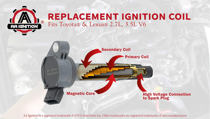 Ignition Coil - Replaces 90919-A2007 - Compatible with Toyota, Lexus & Scion 2.7L, 3.5L V6 Vehicles - Coil Pack Fits, Camry V6, Avalon, Sienna, Rav4 and more - LeoForward Australia