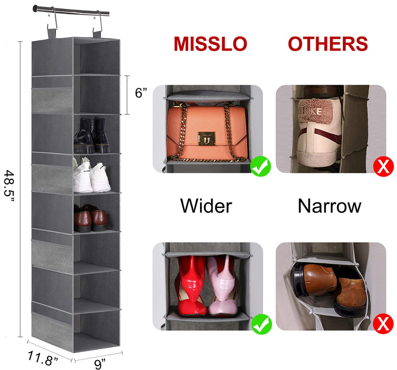  [AUSTRALIA] - MISSLO 8-Shelf Hanging Shoe Organizer Clothes Closet Organizers and Storage Shelves Hat Holder with Large Shelf and Side Mesh Pockets for Hats Handbags Kid Sweater, Grey