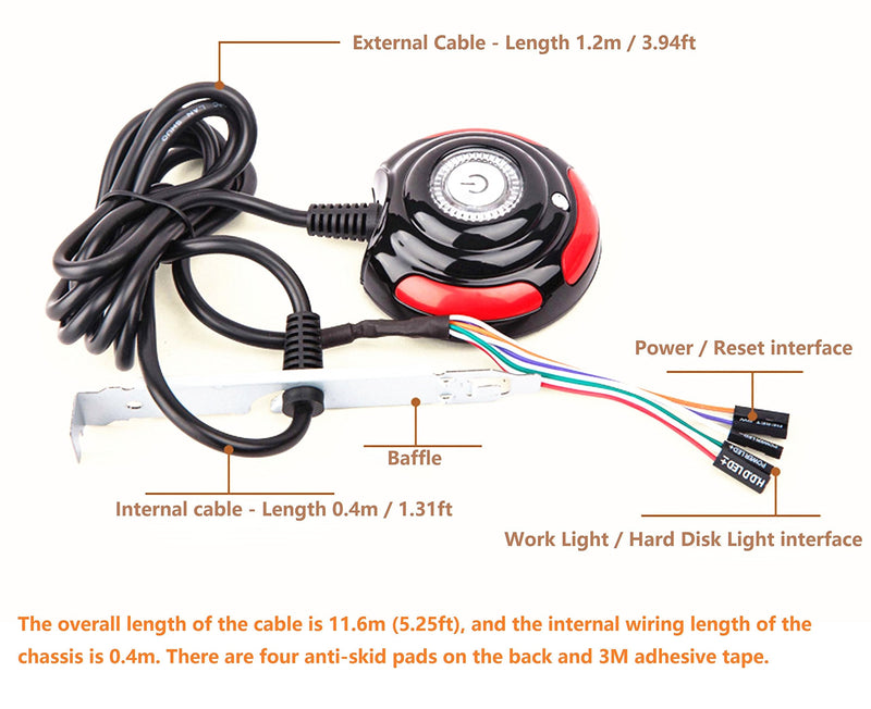  [AUSTRALIA] - NOYITO Desktop Computer Case Motherboard Power Supply Reset HDD Button Switch Suitable for PC DIY - Length 1.6m (5.25ft)