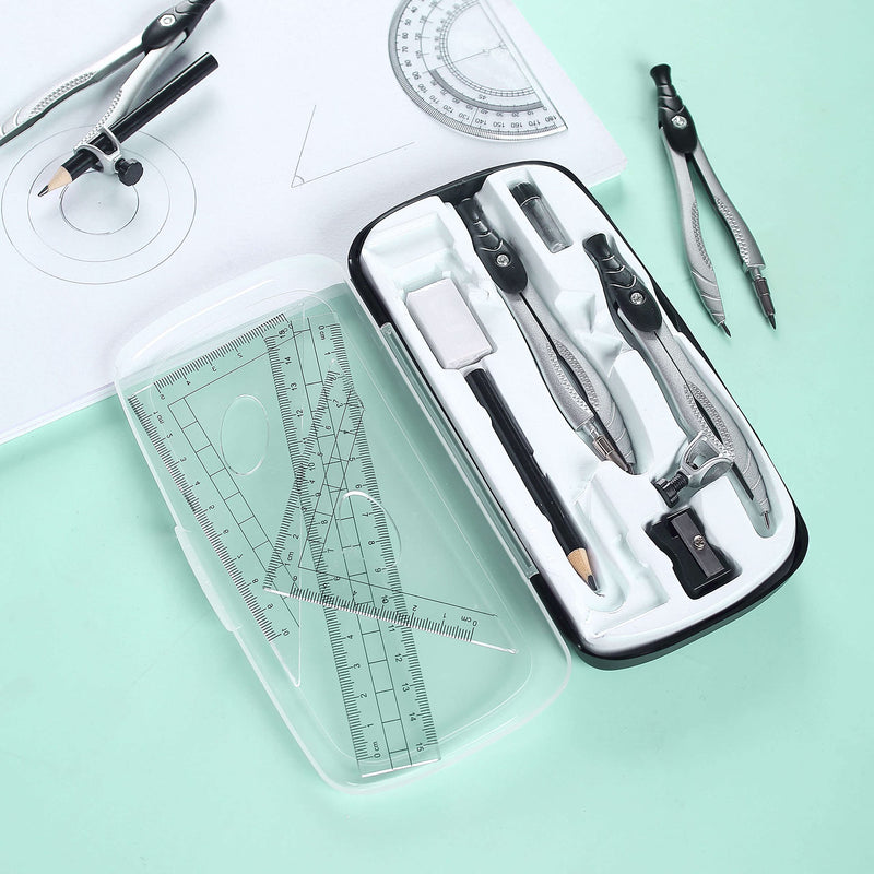 [AUSTRALIA] - Geometry Set,Lifreer Compass for Geometry Kit Includes Compass, Protractor, Rulers, Eraser, Sharpener, Lead Refills, Pencil, Storage Box for Drawing and Measurement(Black) Black
