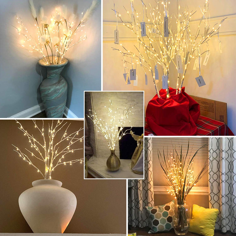  [AUSTRALIA] - Remon 100 LED Lighted White Birch Branches - 2 Pack Artificial Branches Battery Operated with Timer for Indoor Outdoor Christmas Wedding Party Home Decoration (Vase Excluded)