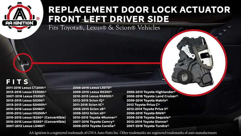 Door Lock Actuator Motor - Front Left Driver Side - Compatible with Toyota 4Runner, Camry, Tundra - Lexus ES350, GS350, LS460, RX450h - Scion tC, xB, xD - Replaces 69040-0C050, 69040-06180 - LeoForward Australia
