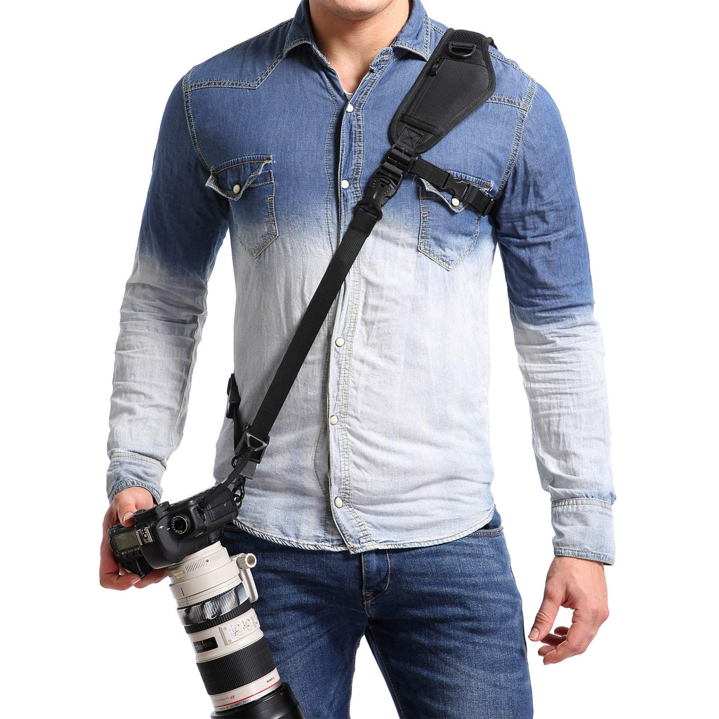  [AUSTRALIA] - waka Camera Neck Strap with Quick Release, Safety Tether and Underarm Strap, Adjustable Camera Shoulder Sling Strap for Nikon Canon Sony Fuji DSLR Camera, Black