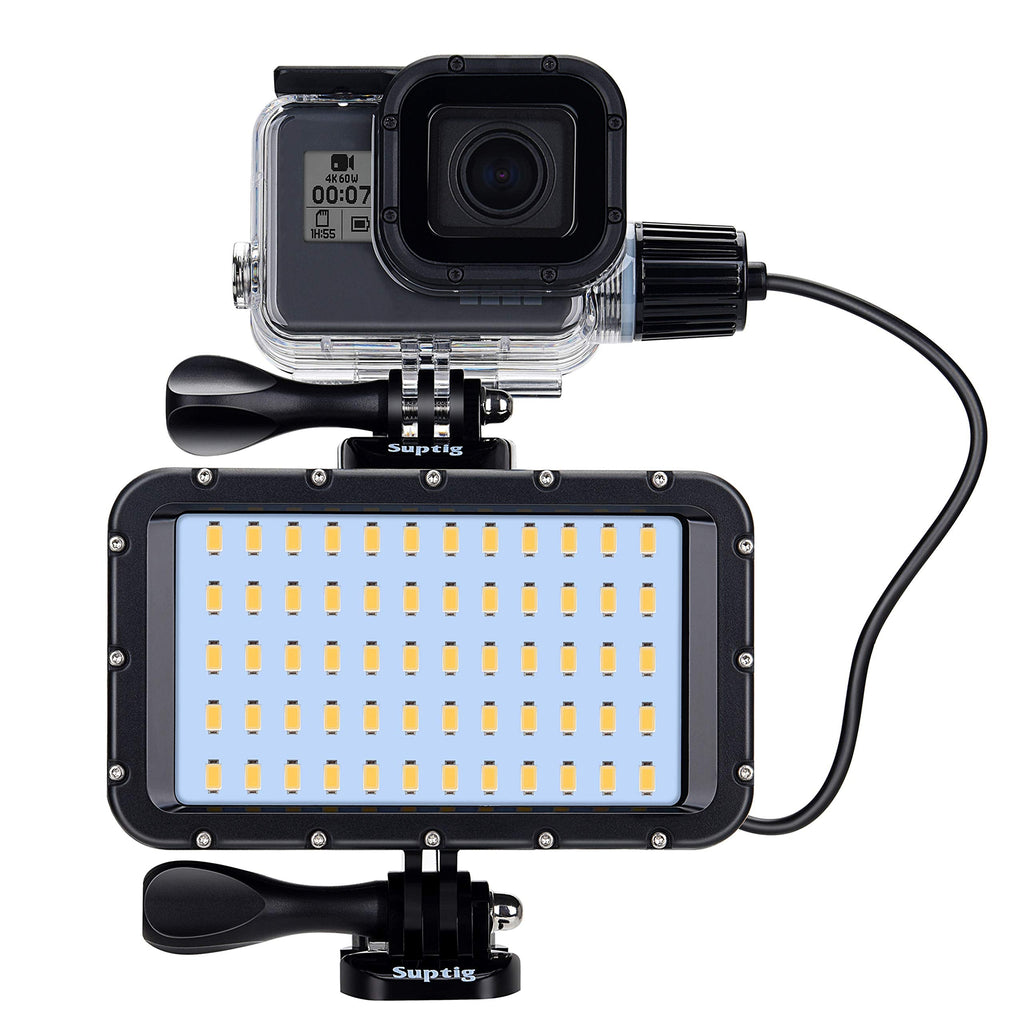  [AUSTRALIA] - Suptig 60 LED Video Light with 5200mAh Portable Charging Battery, Portable Lighting Waterproof 164ft, Dimmable Light Compatible for Gopro Hero 10 Hero 9 Hero 8 Hero 7 Black Hero 5 Hero 6 Hero 4