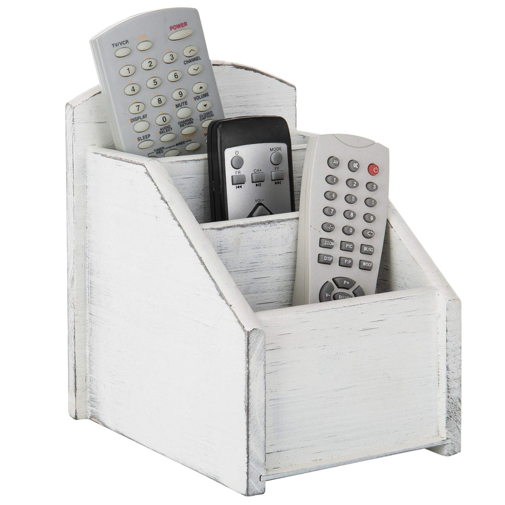  [AUSTRALIA] - MyGift 3-Slot Vintage White Wood TV Caddy Remote Control Media Storage Organizer