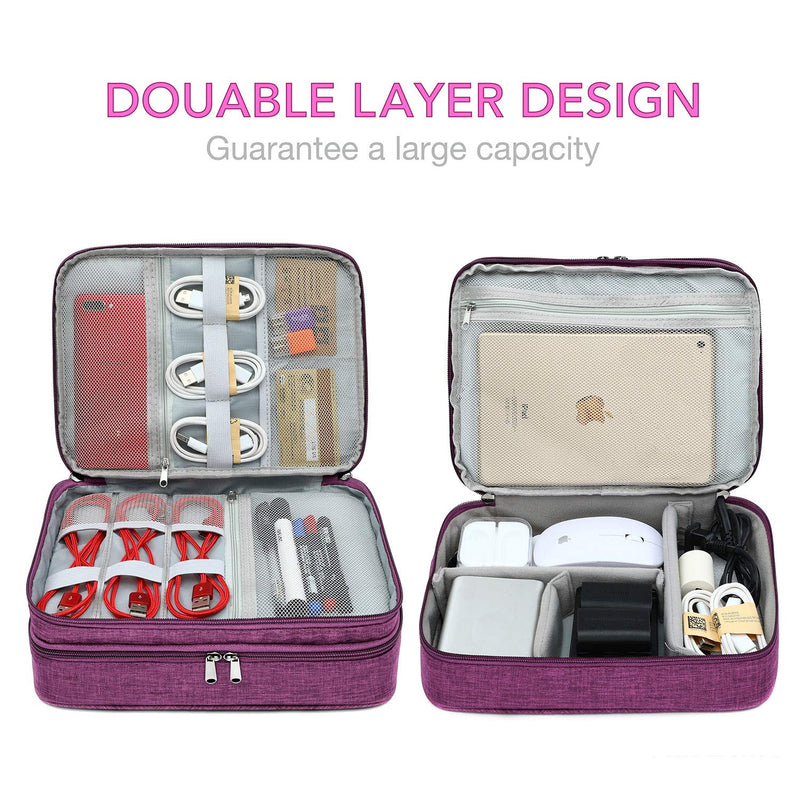  [AUSTRALIA] - Alena Culian Electronic Organizer Travel Universal Cable Organizer Electronics Accessories Cases for Cable, Charger, Phone, USB, SD Card Triple Layer Purple