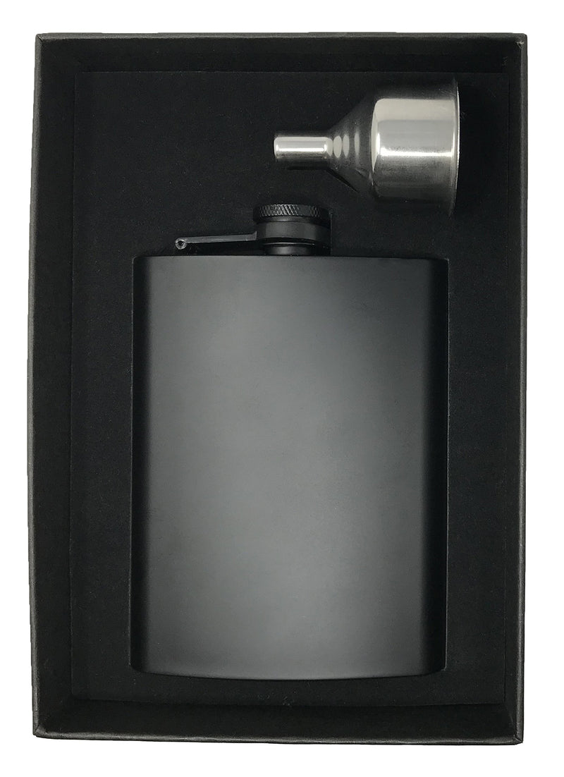  [AUSTRALIA] - Hip Flask for Liquor 8 Ounce Stainless Steel Black Matte Black Hinge Leakproof with Big Funnel in Premium Black Box for Men and Women