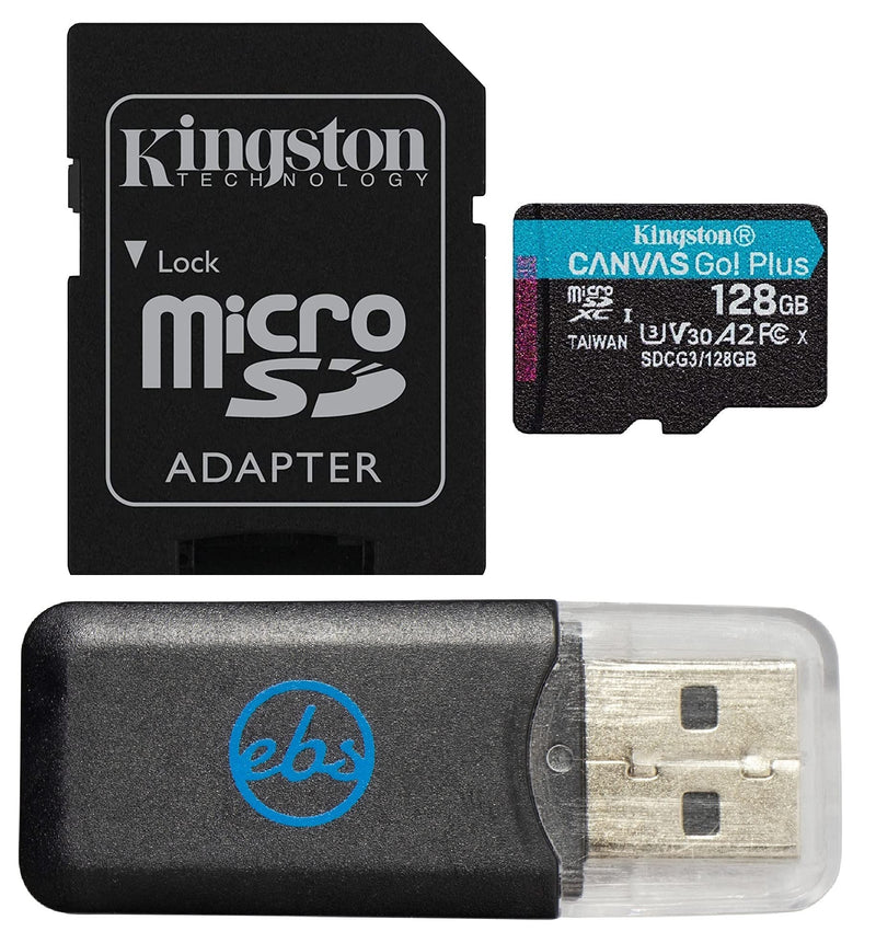  [AUSTRALIA] - Kingston 128GB MicroSD Canvas Go Plus Memory Card with Adapter Works with GoPro Hero 10 (Hero10) Class 10, V30, A2, SDXC (SDCG3/128GB) Bundle with (1) Everything But Stromboli MicroSD Card Reader