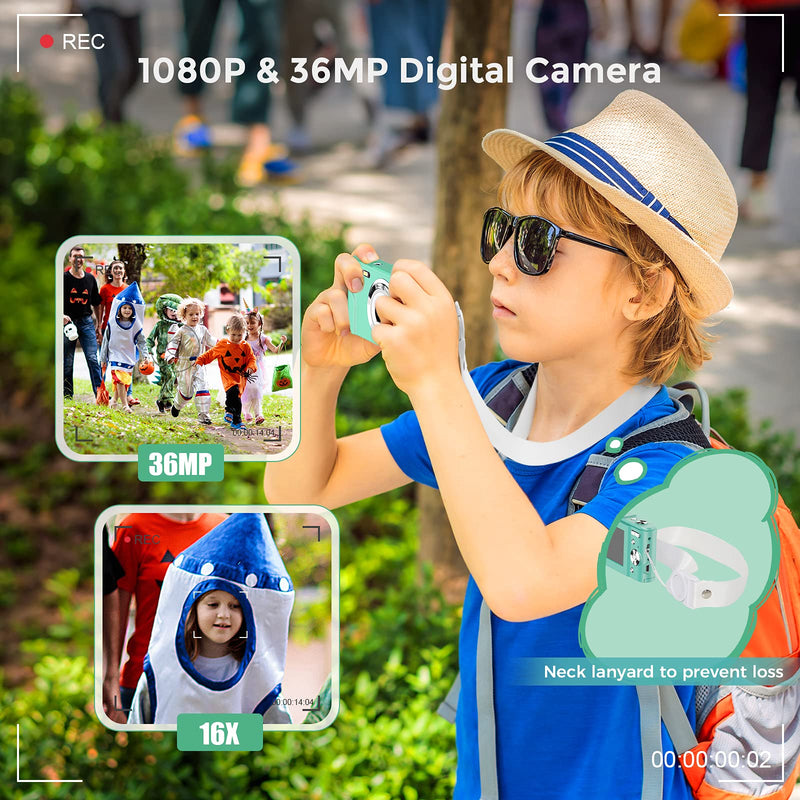  [AUSTRALIA] - Digital Camera, NEZINI 2 Charging Mode Mini Kids Camera, Full HD 1080P 36MP 2.4 Inch LCD Vlogging Camera for Kids, 16X Zoom Compact Pocket Camera Point and Shoot Camera for Kids Beginners (Green) Green