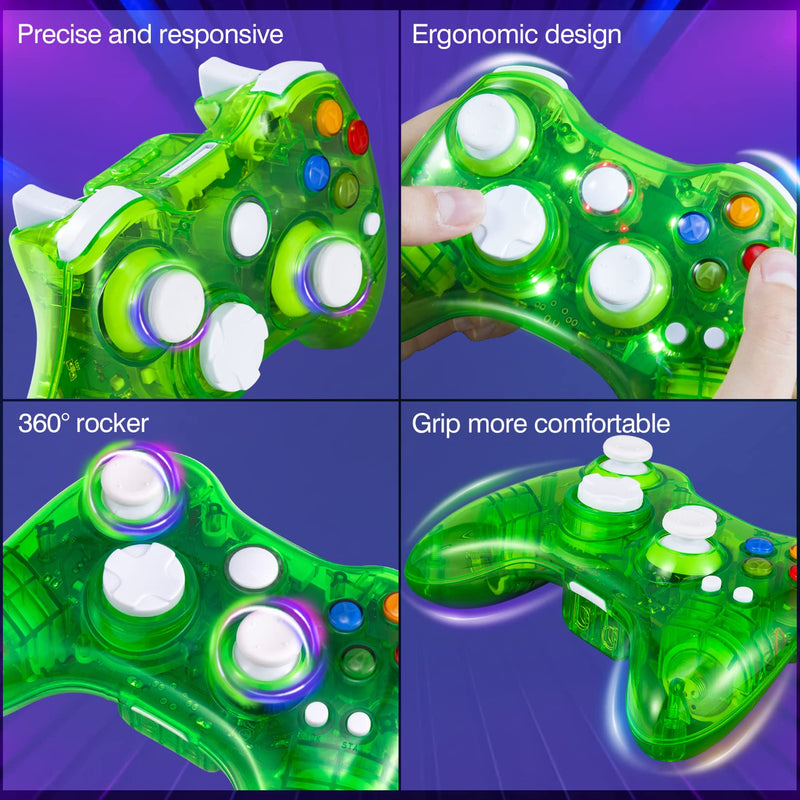  [AUSTRALIA] - PAWHITS Wireless Controller Compatible for 360 Double Motor Vibration Wireless Gamepad Gaming Joypad connected with a receiver transparent green