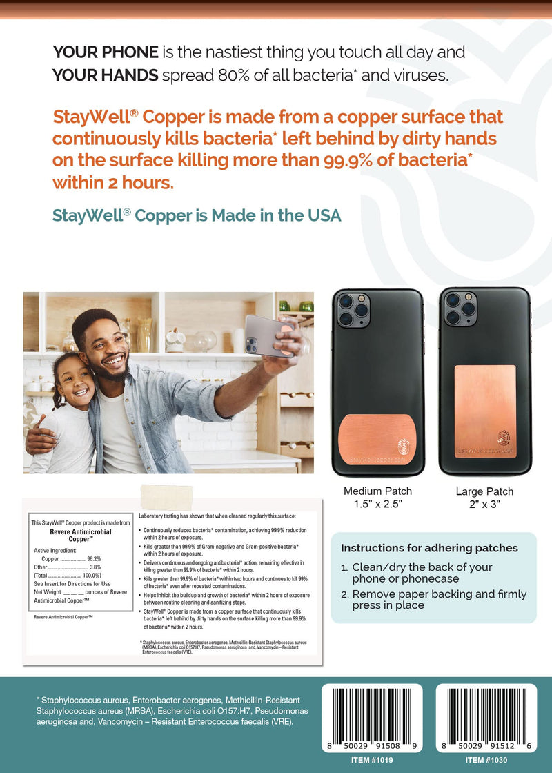  [AUSTRALIA] - StayWell Pure Copper Plate Phone Patch – Badge, Tablet or Cell Phone Plate – Cell Phone Accessories for Health and Wellness – Copper Plates Phone Accessories – Patches for Phone - Large