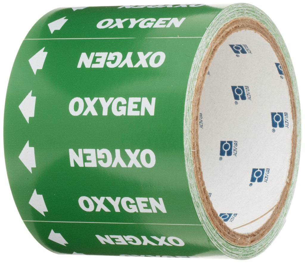  [AUSTRALIA] - Brady 98844 Medical Gas Pipe Markers-On-A-Roll, White On Green , Legend "Oxygen"