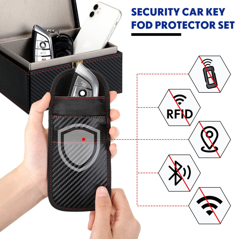  [AUSTRALIA] - Amylove Faraday Box and 4 Pcs Faraday Bag Key Fob Protector Carbon Fiber Faraday Pouch RFID Key Fob Signal Blocker for Keyless Car Key Remote Car Starter Anti Theft Accessories