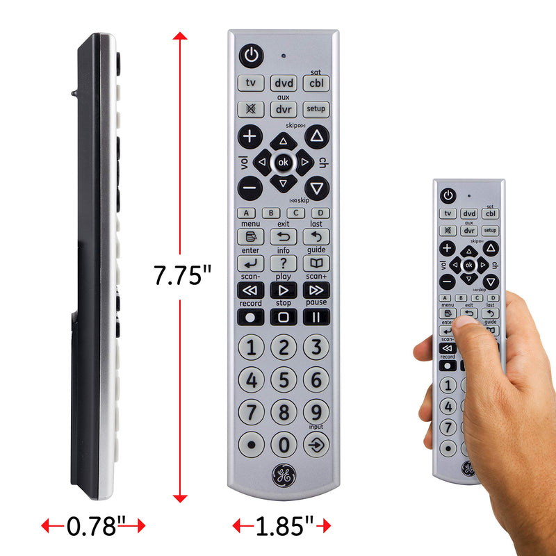 GE Big Button Universal Remote Control for Samsung, Vizio, Lg, Sony, Sharp, Roku, Apple TV, TCL, Panasonic, Smart TVs, Streaming Players, Blu-Ray, DVD, 4-Device, Silver, 34931 4 Device - LeoForward Australia