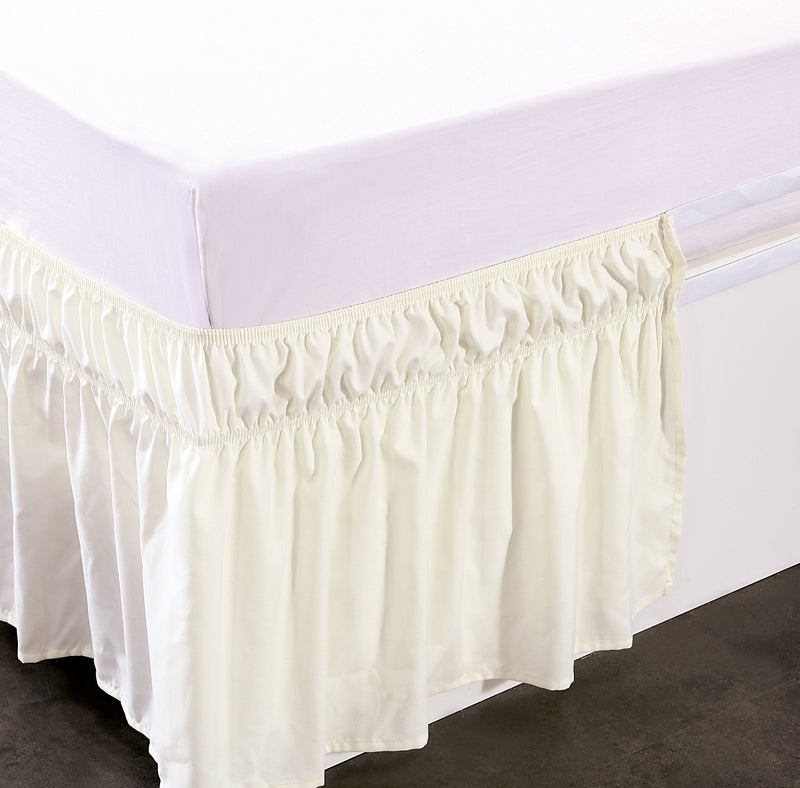  [AUSTRALIA] - MEILA Bed Skirt Three Fabric Sides Elastic Wrap Around Dust Ruffled Solid Bed Skirts Easy On/Easy Off 16 Inch Tailored Drop, Ivory, Queen/King