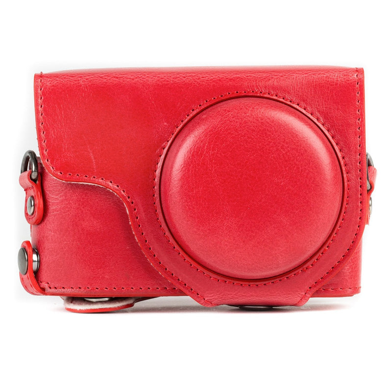  [AUSTRALIA] - MegaGear MG1262 Ever Ready Leather Camera Case compatible with Panasonic Lumix DC-ZS80, DC-ZS70, DC-TZ95, DC-TZ90 - Red