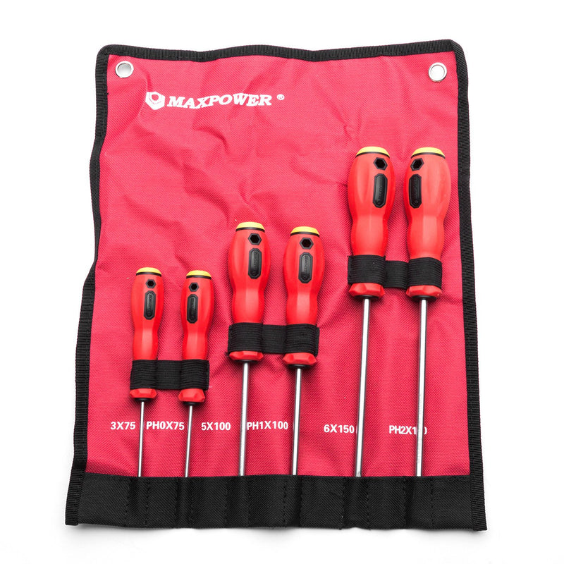  [AUSTRALIA] - MAXPOWER 6-piece Magnetic Screwdriver Set Commercial Grade Phillips & Slotted Comfort Grip Screw Drivers with Pouch