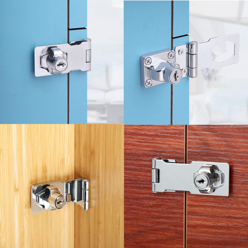  [AUSTRALIA] - Kyuionty 2Pcs Keyed Hasp Locks 2.5 Inch Twist Knob Keyed Locking Hasp, Metal Safety Hasp Latches Keyed Different for Small Doors, Cabinets (Sliver) Sliver