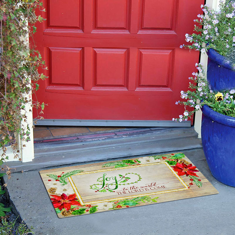  [AUSTRALIA] - Christmas Welcome Doormat Front Door Mat, Rubber Back Non Slip Door Mat Entrance Rug Shoe Scraper 17.2" x 28.75", Low-Profile Printing Mat for Entry, Garage, Patio, High Traffic Areas (Green Joy) Green Joy