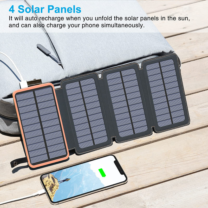 Solar Charger 25000mAh, Tranmix Portable Solar Phone Charger with 4 Solar Panels, High Capacity Solar Power Bank External Battery Pack for Smart Phones, Tablets and Hiking, Camping Orange - LeoForward Australia