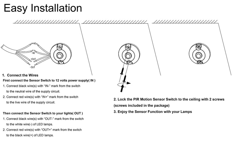  [AUSTRALIA] - Facon 12V DC PIR Motion Sensor Switch, Use with Strip Lights, LED Lights, Incandescent and Halogen Bulbs(White) White