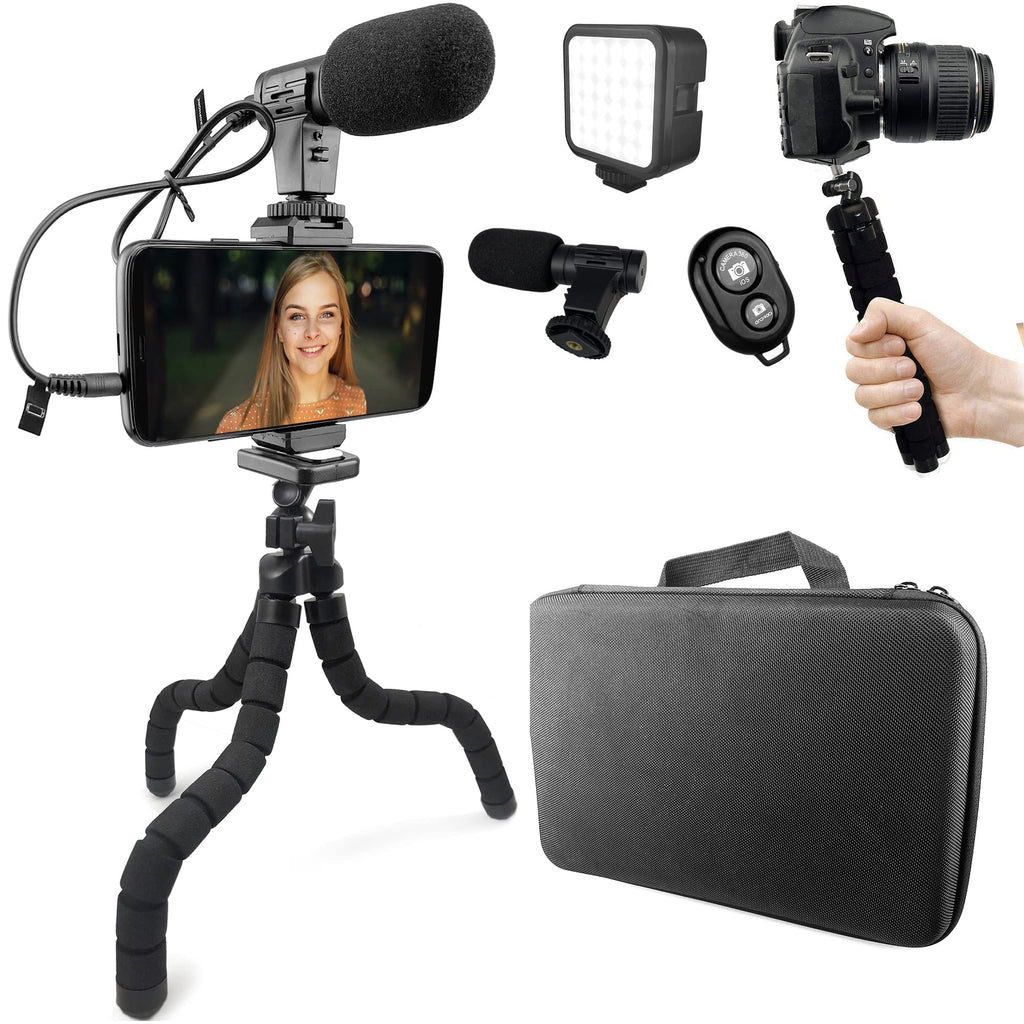  [AUSTRALIA] - Acuvar Flexible Tripod Vlogging Kit for iPhone, Android & GOPRO w/LED Light, Phone Holder, Microphone, Bluetooth Remote, Hard Case for Live Stream, Video Calls, Vlogging, YouTube, Instagram TikTok 3) Flexible Tripod Kit