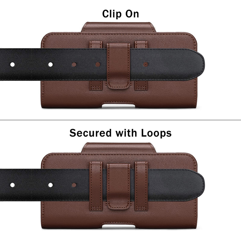  [AUSTRALIA] - nuoku Phone Holster for iPhone 14 13 12 11 Pro Max Series, Phone Belt Holder for S22 Plus/S21 Plus/S20 Plus, Universal Cell Phone Pouch with Separate Card Holder (Brown) Brown