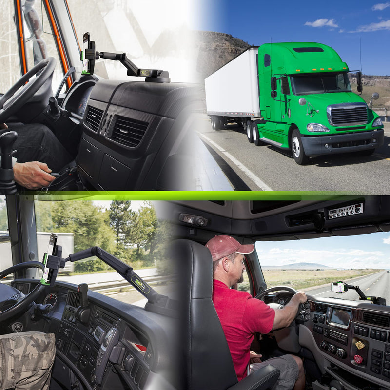  [AUSTRALIA] - Truckules Truck Phone Holder Mount Heavy Duty Cell Phone Holder for Truck Dashboard Windshield 16.9 inch Long Arm, Super Suction Cup & Stable, Compatible with iPhone & Samsung, Green, Semi Truck