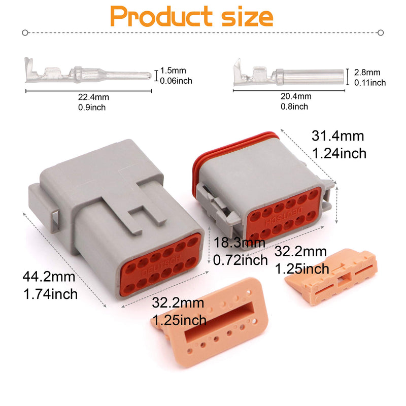 DT Series Connector 12 Pin（16 AWG-22 AWG）Sealed Male and Female Auto Waterproof Electrical Wire Connector Plug - LeoForward Australia