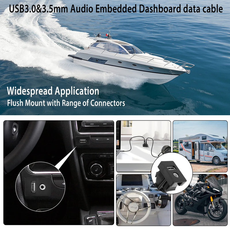  [AUSTRALIA] - YACSEJAO Flush Mount Cable USB 2.0+3.5 mm AUX Extension Dash Panel Mount Cable for Car, Boat and Motorcycle, 1M/3.3Ft