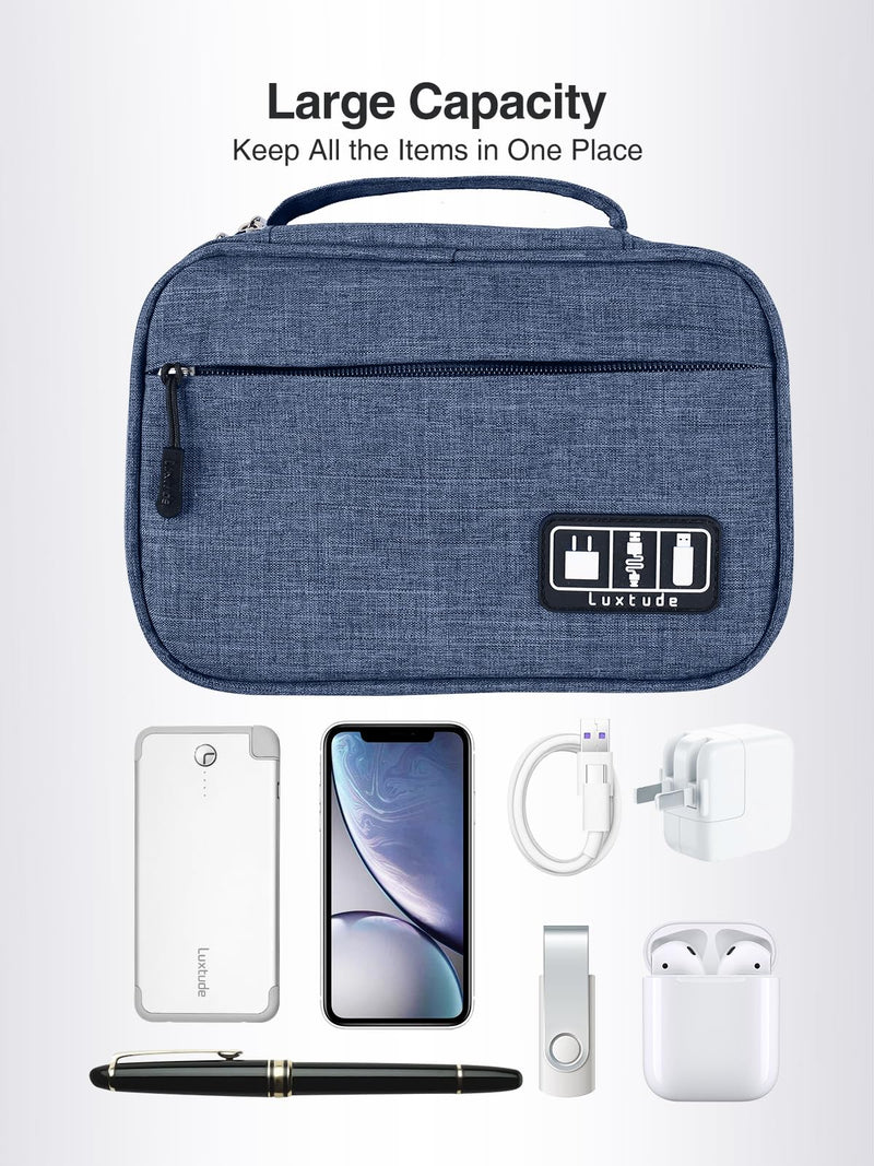  [AUSTRALIA] - Luxtude Electronics Organizer Travel Case, Small Tech Organizer, Charger Pouch, Travel Tech Bag, Portable Electronics Bag, Travel Essentials for Apple Accessories/Magic Mouse/SD/Cash/Card/Pen, Blue Hard Gray