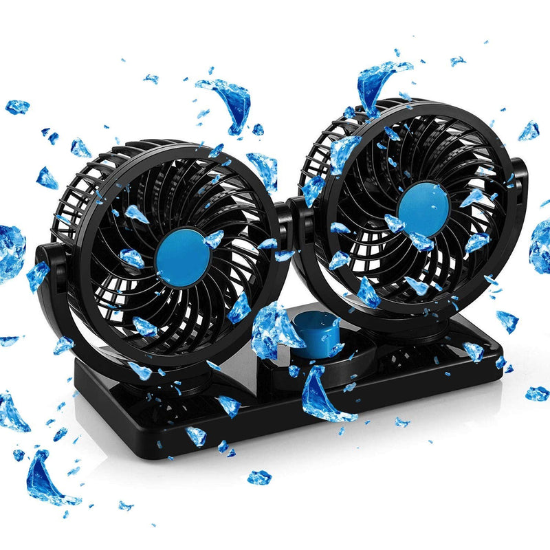 FiveJoy 360 Degree Rotatable Car Fan - 12V DC Electric 2 Speed Dual Head Fans, Quiet Strong Dashboard Cooling Air Circulator Fan for Sedan SUV RV Boat Auto Vehicles Golf or Home - LeoForward Australia