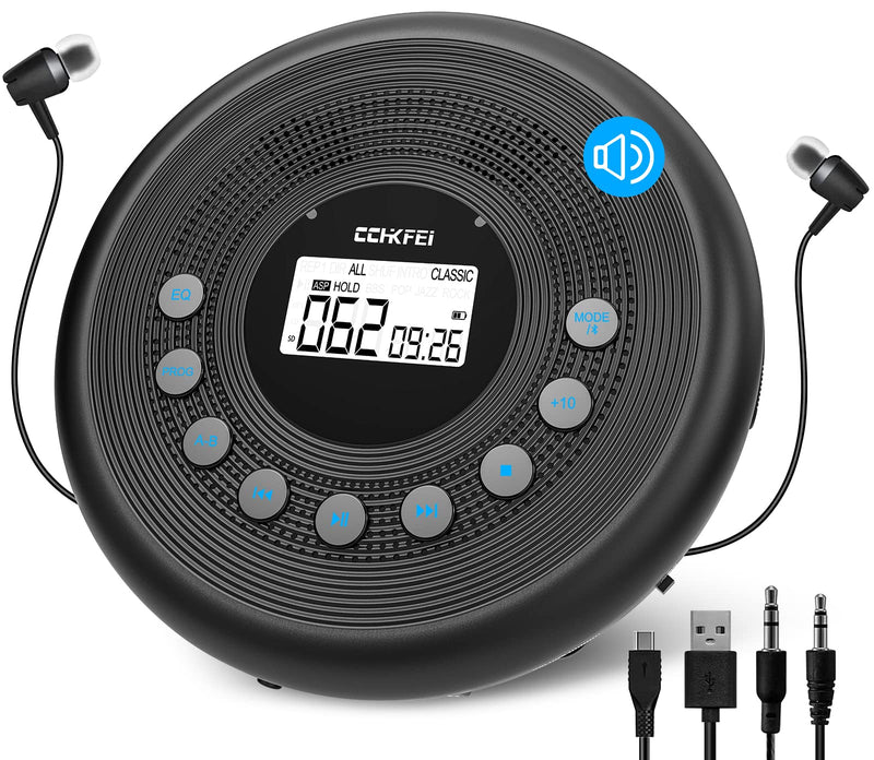  [AUSTRALIA] - Portable CD Player Bluetooth with Speakers, Rechargeable 1400mAh CD Player Portable with Shockproof/Anti-Skip Protection, Headphones and AUX Cable, Personal Compact Disc CD Player for Car,Home&Travel.