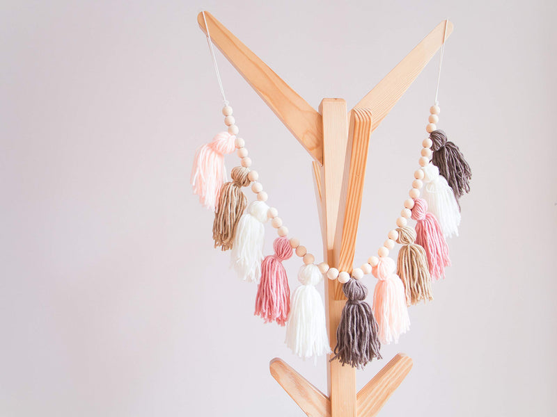 [AUSTRALIA] - Decocove Tassel Garland - Boho Tassel Garland with Wood Beads - Wall Decor for Dorm, Girls Room and Nursery Room (36 inch) - Blush and Terra Cotta 36 inch