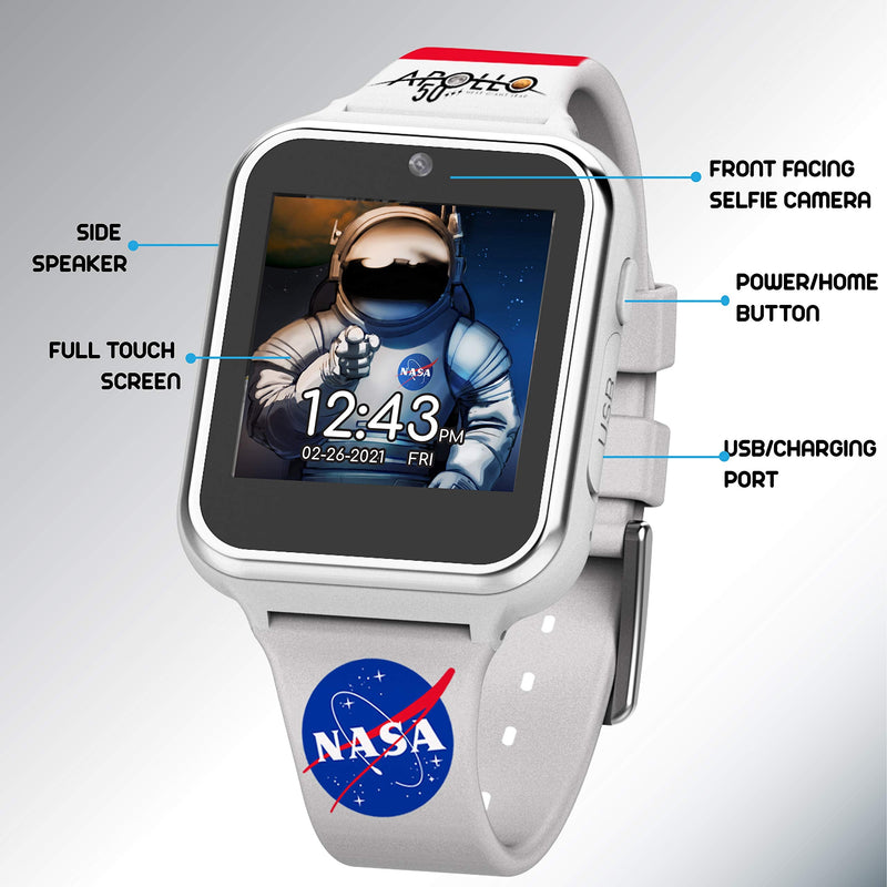  [AUSTRALIA] - Accutime Kids NASA Astronaut White Educational Learning Touchscreen Smart Watch Toy for Boys, Girls, Toddlers - Selfie Cam, Learning Games, Alarm, Calculator, Pedometer and More (Model: NAS4011AZ)
