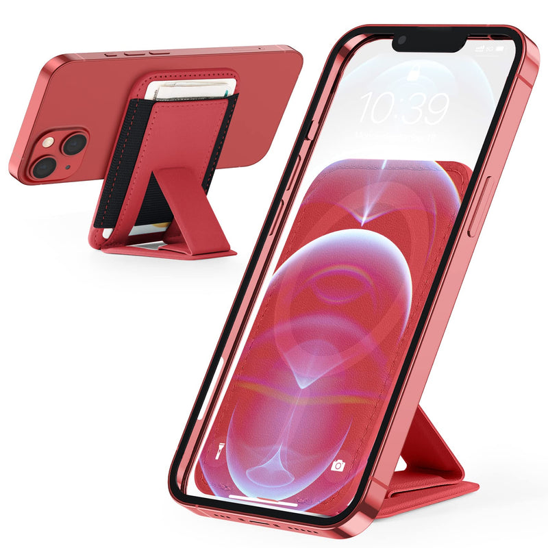  [AUSTRALIA] - Miroddi Magnetic Wallet Stand, Magnetic Card Wallet Holder & Adjustable Stand, 3 Cards & Extra Bills, Thumb Access, Cell Phone Stand, Vegan Leather, MagSafe Wallet for iPhone 14/13/12 Series red