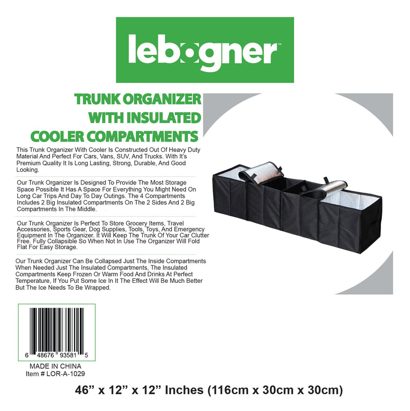  [AUSTRALIA] - lebogner Auto Trunk Organizer with Insulated Cooler Compartments X-Large Vacation Trunk Cooler Box for Hot Or Cold Food While Traveling, Multipurpose Collapsible Car Accessories Storage Organizer