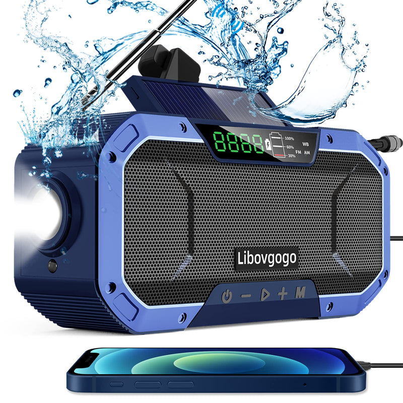  [AUSTRALIA] - Emergency Radio Waterproof Camping Radio,Portable Digital AM FM Radio with Flashlight,Reading Lamp,Hand Crank WB NOAA Weather Radio with Solar Panel,5000mAH Cell Phone Charger,Outdoor Survival Gadget