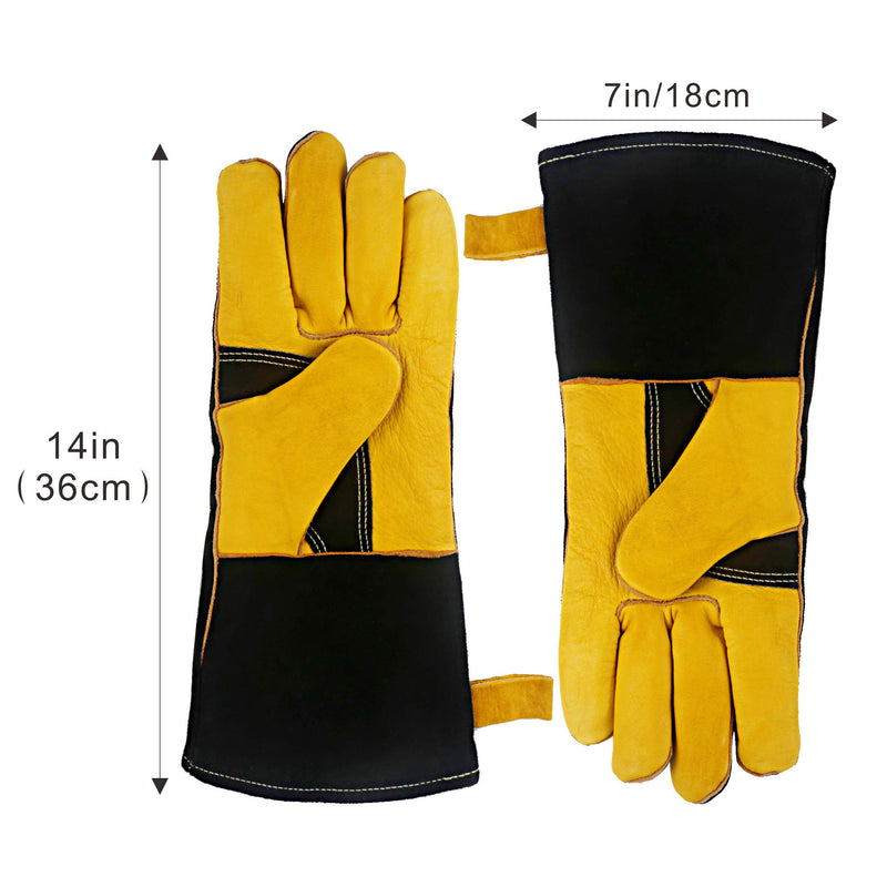  [AUSTRALIA] - KIM YUAN Extreme Heat/Fire Resistant Gloves Leather with Kevlar Stitching, Mitts Perfect for Welding/Oven/Grill/BBQ/Mig/Fireplace/Stove/Pot Holder/Tig Welder/Animal Handling, (14in-black) 14in-black