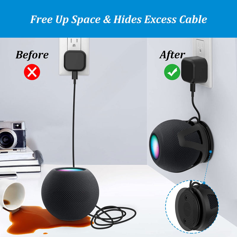  [AUSTRALIA] - PlusAcc for HomePod Mini Wall Mount - Holder Mount Compatible with Homepod Mini, No Muffled Sound, with Cord Management, Space Saving Accessories for Home Pod Mini (Black) Black