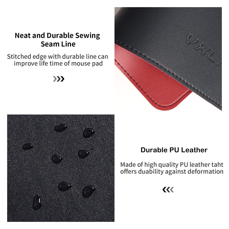  [AUSTRALIA] - YXLILI Mouse Pad, Dual-Sided PU Leather Mouse Mat, Waterproof Ultra Smooth Mousepads with Stitched Edge Computer Mouse Pads for Office Home Gaming Work Study Black/Red