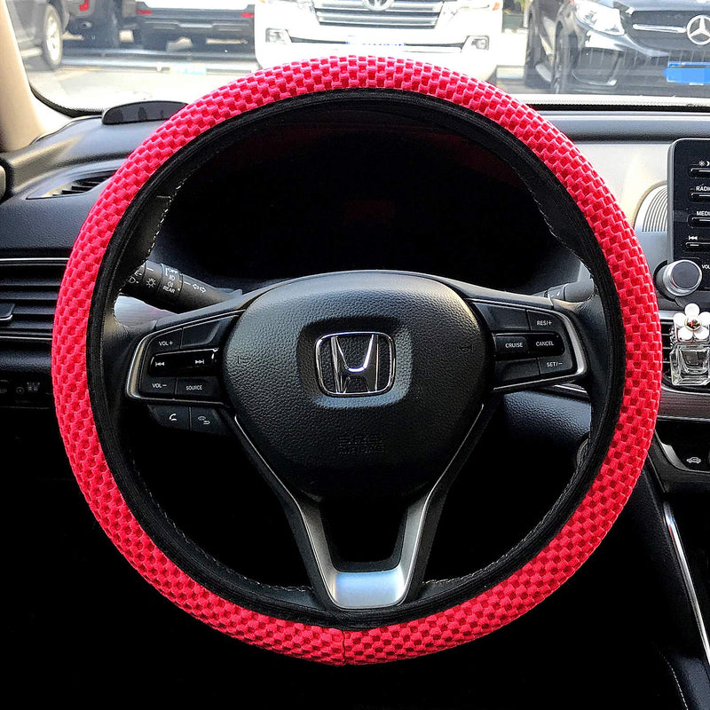  [AUSTRALIA] - Labbyway Elastic Ice Silk Car Vehicle Steering Wheel Cover Protector Available,Used for Winter Keep Warm, Breathable, Anti Slip - Universal 15 inch,RED