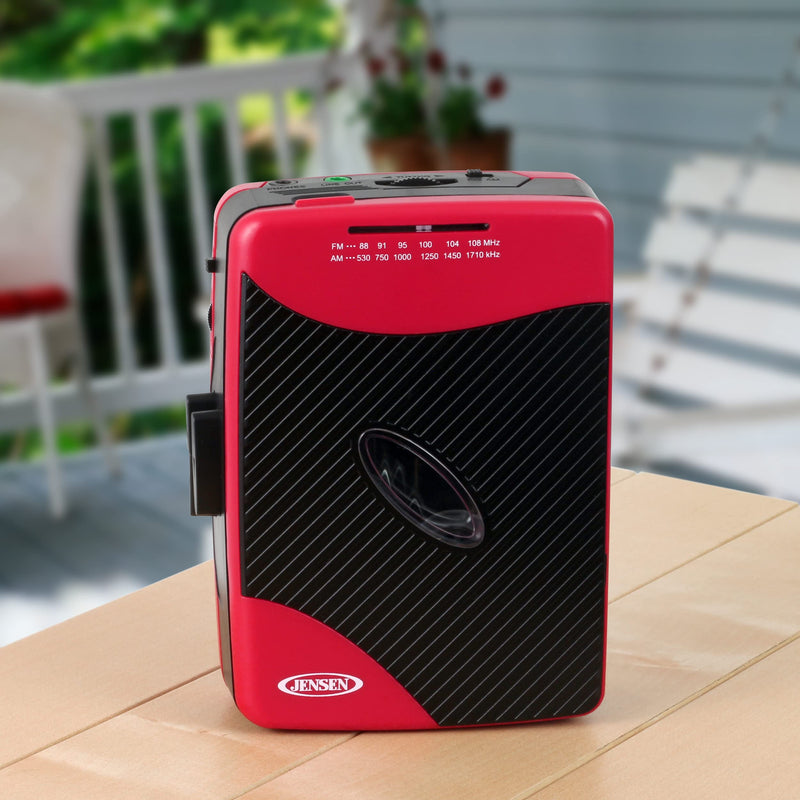  [AUSTRALIA] - Jensen Portable Stereo Cassette Player with AM/FM Radio + Sport Earbuds (Red) - Exclusive