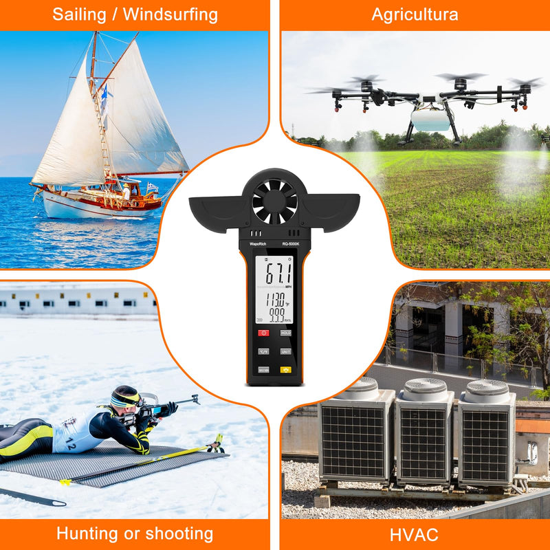  [AUSTRALIA] - Anemometer Anemometer, WapoRich Digital Anemometer Handheld Wind Speed Meter Gauge Measures Humidity/Temperature/Wind Speed with MAX/MIN/AVG for HVAC, Sailing, Surfing, Drone RQ-5000K