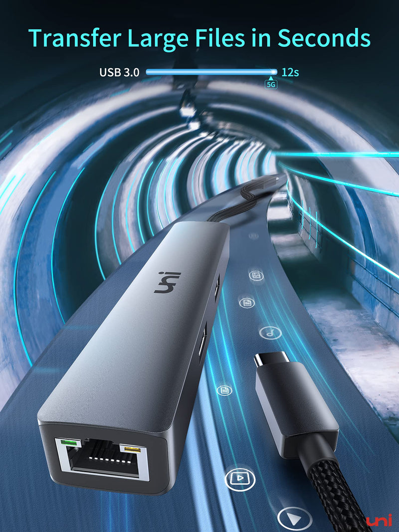 USB C Hub, uni 5-in-1 USB C to Ethernet Adapter Hub with 4K USB C to HDMI, 1Gbps Gigabit Ethernet Port, 3 USB 3.0 Ports (Aluminum Shell, Nylon Braided Cord) for MacBook Pro, iPad Pro, XPS and More - LeoForward Australia