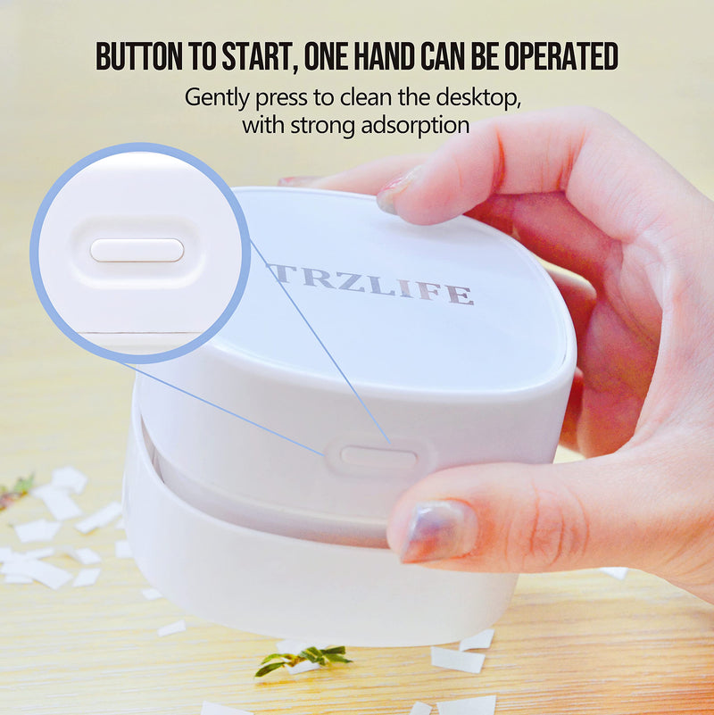 [AUSTRALIA] - TRZLIFE Table Vacuum Cleaner,Mini Desktop Vacuum Cleaner High Endurance Rechargeable Automatic Energy Saving Quiet Cordless Pick up Tiny Items Crumbs Hairs Flakes for Home Office Kitchen etc. White USB Rechargeable