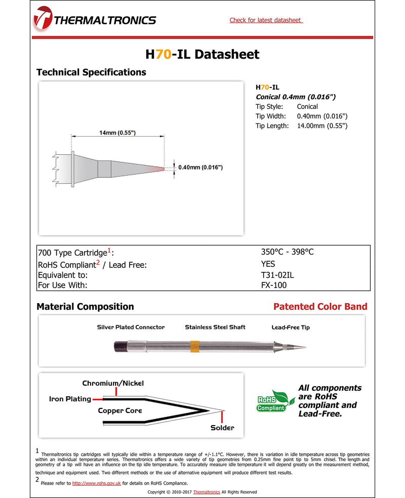  [AUSTRALIA] - Thermaltronics H70-IL Conical 0.4mm (0.016in) interchangeable for Hakko T31-02IL